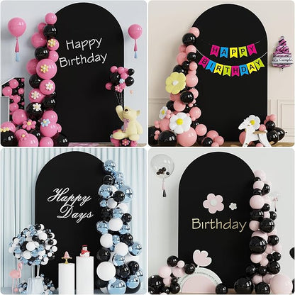 Wokceer Wedding Arch Cover 8FT Spandex Fitted Wedding Arch Stand Covers Round Top Chiara Arch Backdrop Cover for Birthday Party Ceremony Banquet Decoration Black