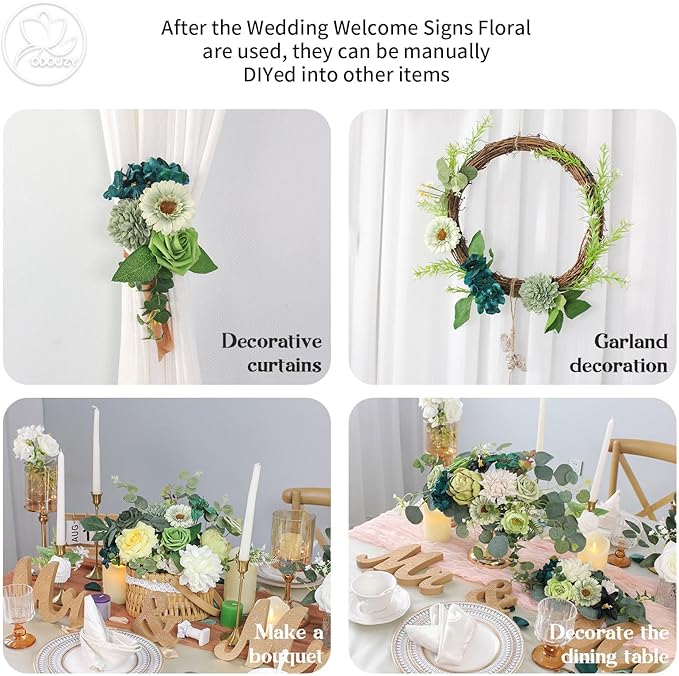 Artificial Wedding Arch Flowers for Wedding Sign,Set of 2 for Wedding Welcome Ceremony Sign,Faux Floral Swags,Wedding, Banquet and Reception Backdrop Floral Decoration (Dark Green)