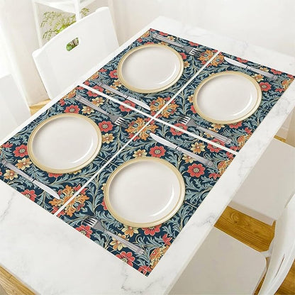 William Morris Vintage Floral Placemats Rural Farmhouse Floral Art Printed Dining Table Mats Set of 4 for Home Kitchen Holiday Picnic Party Decoration 12x18in