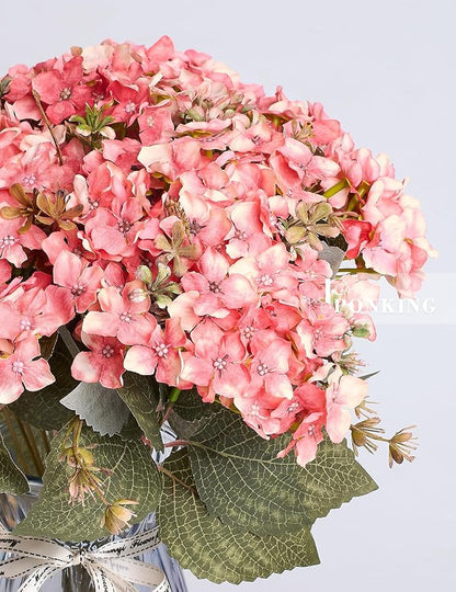 Hydrangea Artificial Flower 3pcs Realistic Faux Silk Hydrangeas Fake Flowers Bouquets Arrangements Decor for Wedding Spring Mother's Day, Home Table Decorations, Sunset Pink Flower