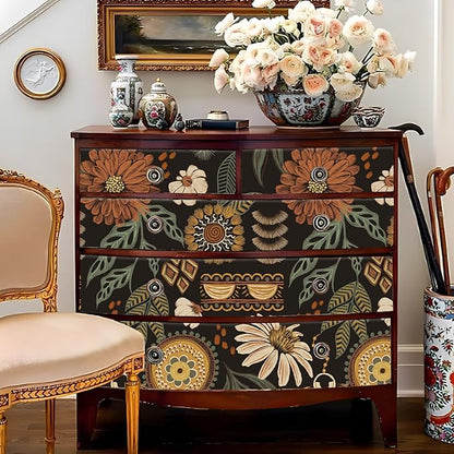 JiffDiff Boho Peel and Stick Wallpaper Vintage Floral Wall Paper Removable Sun Flower Contact Paper Bathroom Bedroom Renter Friendly Wall Mural 17.3" x 800"