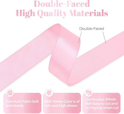 Pink Satin Ribbon, Double Faced 7/8 Inch X 50 Yards Pink Ribbon, Premium Satin Ribbons for Gift Wrapping, Crafts, Hair Bow Making, Sewing, Flower Bouquet, Wedding Party Decor