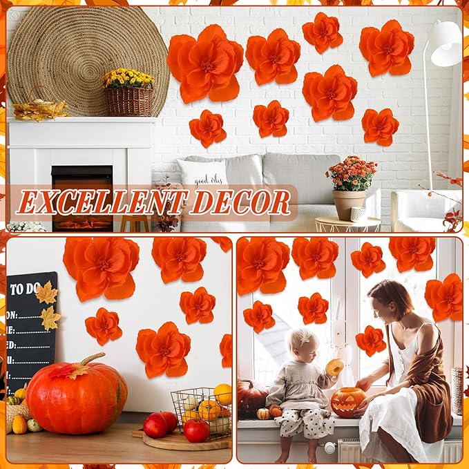 Giant Paper Flowers Artificial Large Paper Flower Decoration for Handcrafted Wall Backdrop Christmas Mexican Wedding Graduation Bridal Shower Birthday Party Supplies(Orange,12 Pcs)