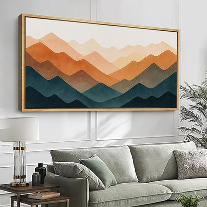 SIGNFORD Extra Large Framed Canvas Print Wall Art Colorful Geometric Overlapping Mountains Illustrations Modern Art Relax/Calm Warm for Living Room, Bedroom, Office - 60"x30"