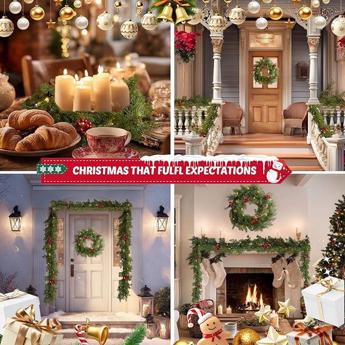 6FT Christmas Garland Faux Cypress Pine Cedar Garland with 20 LED Lights, Holiday Garland for Home, Wedding, Party Decorations