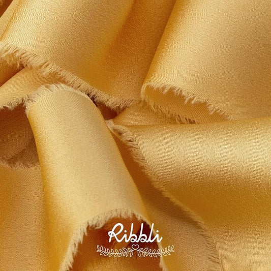 Ribbli Gold Silk Satin Ribbon 1.5 Inch x 30 Yard Handmade Frayed Chiffon Gold Ribbon for Gift Wrapping Wedding Invitations Bridal Bouquets Home Decor