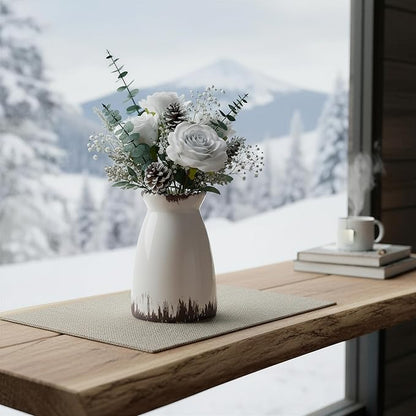 hjn White Flower Vase- Ceramic Vase for Decor, White vase for Flowers, Modern Vases for Living Room/Home Decor Accents/Entryway/Mantel/Bookshel