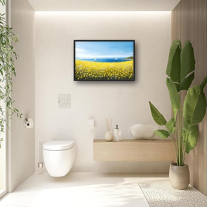 Coastal Flowers Large Wall Art Framed Wall Decor for Living Room Ocean Sailboat Pictures Oversized Canvas Print Painting Modern Extra Large Framed Artwork for Bedroom Office Home Decor 36"x24"
