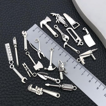 WOCRAFT 60pcs Antique Silver Tools Bracelet Charms for Jewelry Making Sets DIY Necklace Bracelet Keychain Crafting Charms Kit Craft Supplies (SN899)