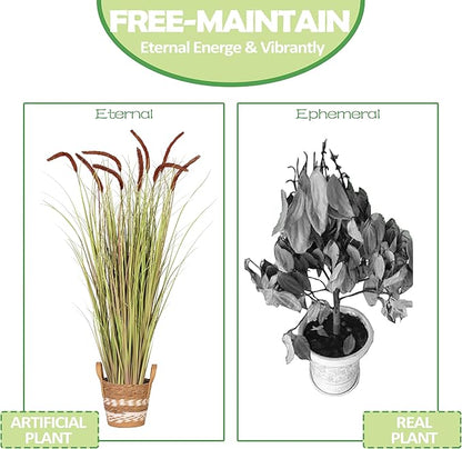 Sunnyglade 4 FT 2-Pack Artificial Horsetail Reed Grass, Fake Topiary Plant Tree in Pot, Cement Filled Pot Faux Flower Plants, Housewarming Gift Potted Bushes for Home Indoor Outdoor Office Decor