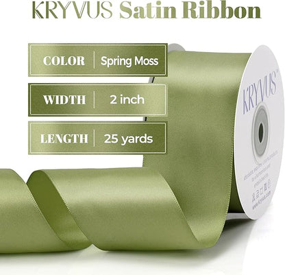 Moss Green Satin Ribbon, Double Faced 2 Inch X 25 Yards Moss Green Ribbon, Premium Satin Ribbon for Gift Wrapping, Crafts, Hair Bow Making, Sewing, Flower Bouquet, Wedding Party Decor