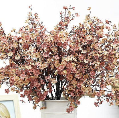 JAKY-Global Babys Breath Silk Artificial Flowers Bulk With Vase 10pcs for Fall Decor Fake flower bouquet Home Kitchen Indoor Bouquet Floral Arrangement Table Centerpieces Decor(Beige Brown Vase)