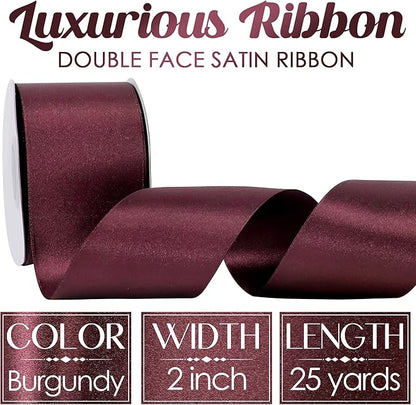 MEEDEE Satin Ribbon 2 inch Wide Double Faced Burgundy Ribbon for Christmas Tree, Crafts, Weddings, Flower Bouquet