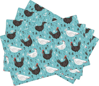 Lovely Roosters Placemats Set of 4,Hens 12x18 Inch Non-Slip Washable Heat Resistant Linen Fabric Table Mats,Place Mats for Holiday Party