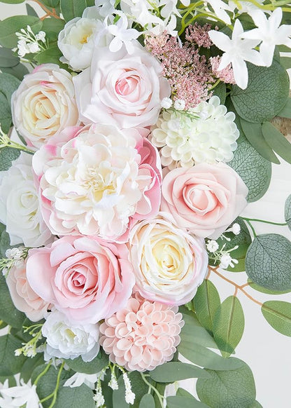 ponatia Artificial Wedding Arch Flowers with 26Ft Arch Draping Fabric, Pink Wedding Flowers for Wedding Welcome Signs Floral Decorations and Wedding Reception Ceremony Decor (Blush Pink & Ivory)