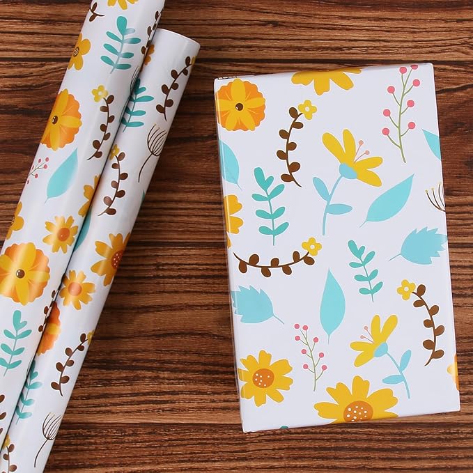 Aimyoo Floral Packing Paper Wrapping Paper Roll 17 in x 10 ft, Blue Red Flower Gift Wrap for Wedding Bridal Shower Birthday