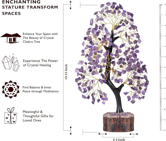 Amethyst Crystal Tree, Healing Crystals, Reiki Gemstone, Tree Life, Wood Base Office Desk Room Feng Shui Home Decor Spiritual Energy Meditation Gift for Women Men, Purple Crystals and Stones Tree