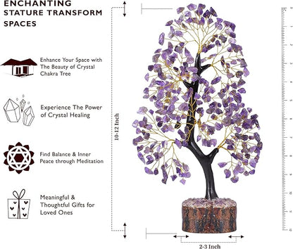 Amethyst Crystal Tree, Healing Crystals, Reiki Gemstone, Tree Life, Wood Base Office Desk Room Feng Shui Home Decor Spiritual Energy Meditation Gift for Women Men, Purple Crystals and Stones Tree