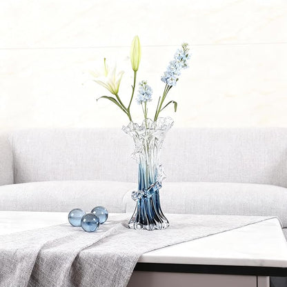 9.8" H Blue Blown Glass Vase, Modern Art Hand Blown Coastal Vase,Beautiful Unique Ocean Wave Centerpieces for Living Room, Bedroom, Office Desktop,Coffee Table and Wedding Decorative (M)