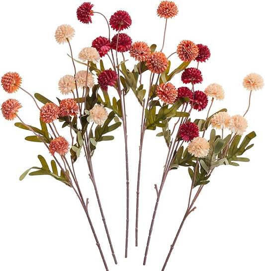 SITUMEIZI Fall Faux Silk Pompon Mum Artificial Burnt Orange Flowers Fake Mini Chrysanthemum Flowers Mums 6Pcs for Fall Home Party Wedding Decorations (Fall Assorted)