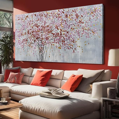 Gold and Pink Canvas Wall Decor Botanical Prints Floral Wall Art Line Painting for Living Room Tree Scenery Picture for Home Hotel 29x58 Inch