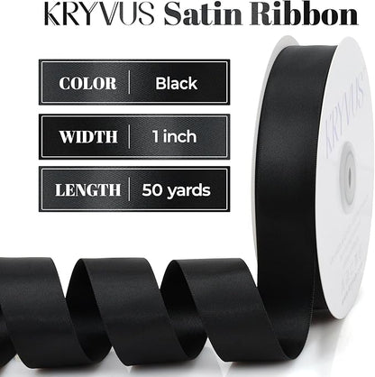 Double Faced Black Satin Ribbon, 1 Inch X 50 Yards Polyester Ribbon for Gift Package Wrapping, Crafts, Bow Making, Sewing, Flower Bouquet, Wedding Party Decor