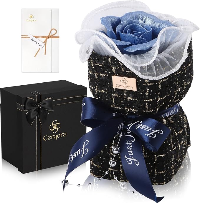 Ceramic Preserved Rose Bouquet, Blue Eternal Flower Handmade Ceramic Craft Art with Fragrance Expansion Function, Birthday/Anniversary/Valentine's Day Luxury Gift Box for Women, Mom, Wife,Her