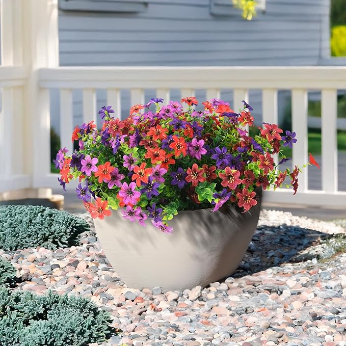 Homsunny Artificial Mums Fake Flowers for Outdoors Decoration, 12 Bundles Faux Silk Daisy Plants UV Resistant for Outside Garden Front Door Porch Planter Patio Yard (Mix)