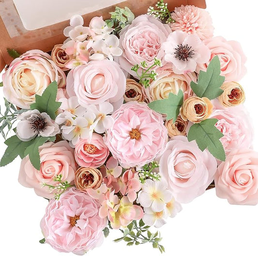 Artificial Flowers Combo for DIY Wedding Bouquets Combo Centerpieces Arrangements Party Bridal Baby Shower Home Decorations-Blush Pink