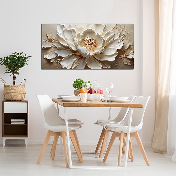 Flower Canvas Wall Art for Bedroom Women White and Brown Wall Decor for Living Room Teen Girl Room Decor 20 x 40 Inch