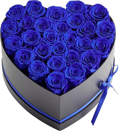 VEVOR Forever Flowers, 27 Preserved Roses in a Heart Shape Box, Eternal Flowers Immortal Bouquet Birthday Present for Women Her Wife Mothers, Anniversary, Valentine's Day,Christmas, Royal Blue