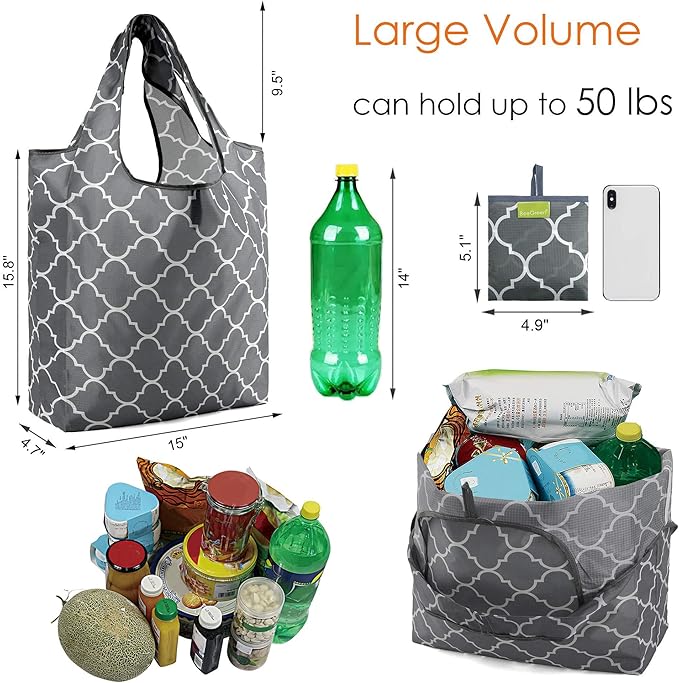 BeeGreen Grocery Bags | Reusable Gift Bags, Large Tote for Women & Foldable Beach Bag - 6 Pack Reusable Bag With Handles | Collapsible Cute Cloth Storage for Market, Holiday & Shopping | Washable