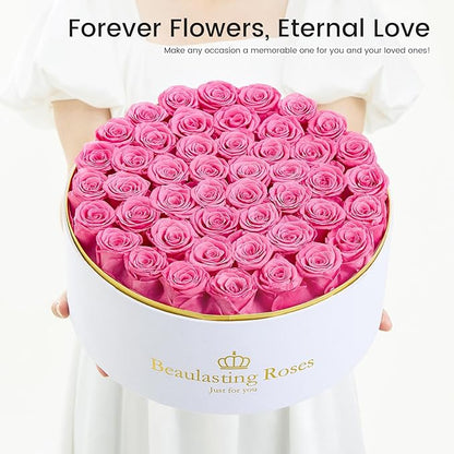Preserved Roses Forever Flowers Real Roses in a Box Mother's Day Birthday Flowers for Her Mom Women Wife Valentine's Day, Pink, 47 Piece