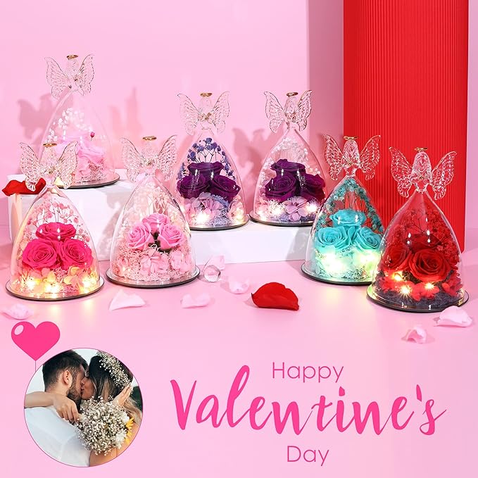 Mothers Day Mom Gifts for Women Preserved Flowers in Glass Angel Forever Flowers for Delivery Prime Eternal Roses Gifts for Grandma, Peach Pink
