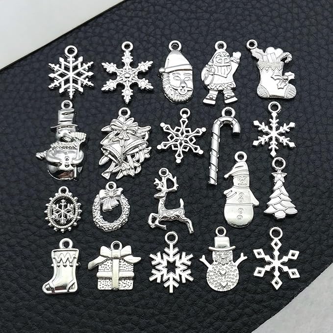 WOCRAFT 60pcs Bright Silver Christmas Bracelet Charms for Jewelry Making Sets DIY Necklace Bracelet Keychain Crafting Charms Kit Craft Supplies (SN829)