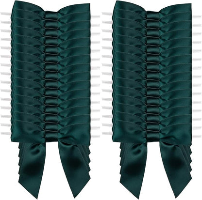 7Rainbows 30pcs Boutique 3.5" Dark Green Satin Ribbon Twist Tie Bows for Tying Up Packages Gift Wrapping