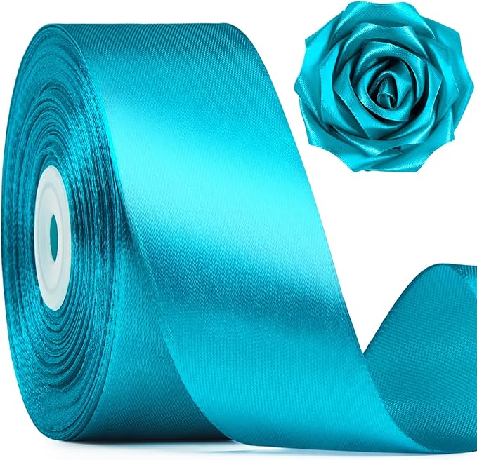 1-1/2 Inch Wide Peacock Blue Satin Ribbon, 50 Yards Solid Polyester Fabric Ribbon for Roses Making, Gift Wrapping, Christmas, Wedding Decorations, Crafts, Bows, Flower Bouquets