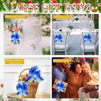 WILLBOND 20 Pieces 6 Inch Pull Bows Gift Wrapping Ribbon Pull Bows for Christmas Wedding Baskets Valentine Multicolor Wrap Accessory for Gift Present Holiday Decor(Blue Mixed Light Blue)
