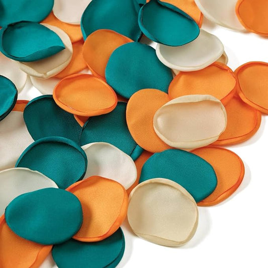 TINGE TIME 400pcs Silk Flower Petals for Wedding, Rose Petals for Decoration, Fake Flower Petals for Bridal Showers, Flower Girl Petals for Anniversaries and Parties (Burnt Orange & Peacock Green)