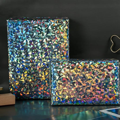 RUSPEPA Silver Geometric Pattern Colorful Metallic Wrapping Paper - Solid Color Paper Perfect for Wedding, Birthday, Christmas, Baby Shower - 30 Inches x 100 Feet