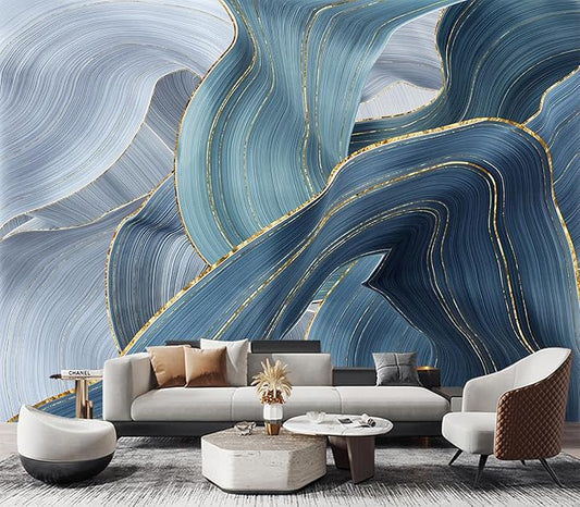 Eierme-Gilding Marble Blue Wall Mural Wallpaper for Bedroom Peel and Stick 90" x 67"