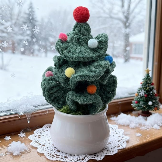 Handmade Crochet Christmas Tree - Cute Knit Mini Tabletop Decor, Sustainable Eco-Friendly Gift for Friends, Holiday Home & Office Decoration
