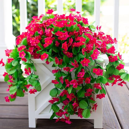 Artificial Faux Hanging Flowers Plants for Outdoor Outside Fall Decoration, 2 PCS Fake Silk Hotpink Daisy Mums Long Vines UV Resistant Realistic for Home Porch Patio Balcony Window Planter Pot