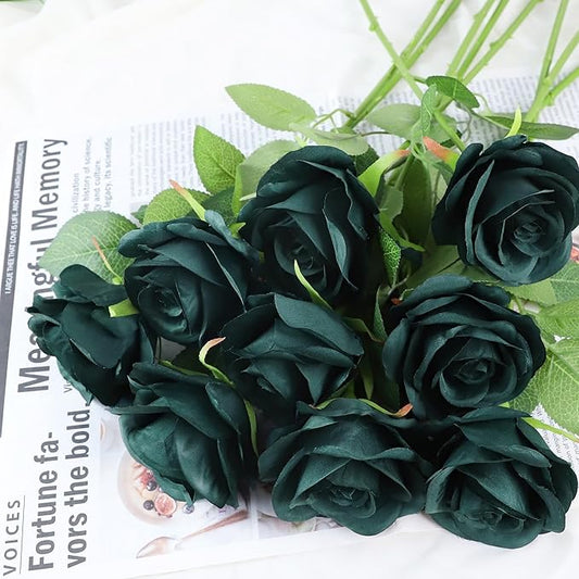30pcs Roses Artificial Flowers Peacock Green Roses Flowers with Long Stems Silk Flowers for Wedding Bouquet Centerpices Decorations Party Bridal Baby Shower Home Décor Fake Roses