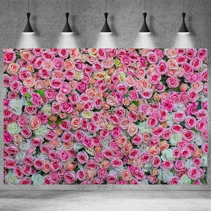 Pink Rose Flowers Theme Photography Backdrop Baby Shower Wedding Happy Birthday Photo Background Dessert Cake Table Floral Decoration Supplies Studio Props Decor Background 20x10ft