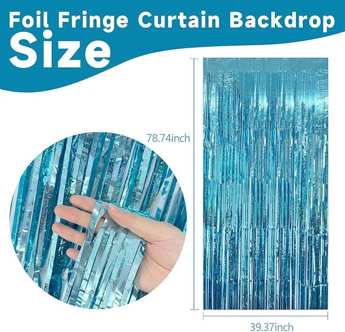 2 Pack Blue Streamers Blue Party Decorations Tinsel Foil Fringe Curtains Photo Backdrop Celebration Birthday Decorations Ocean Party Decoration