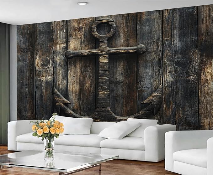 Nautical Anchor Wall Mural, Coastal Style Anchor 3D Wall Murals, Ocean Nautical Wallpaper Mural, for Living Room Bedroom Large Wallpaper Indoor Decor 157.5" W x110.3 H