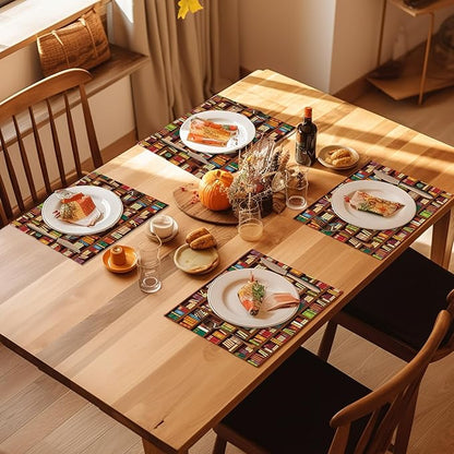Library Book Shelf Placemats Set of 4, Linen Place Mats Heat Resistant Non-Slip Washable Table Mats for Dining Kitchen Party Decor 12"x18"