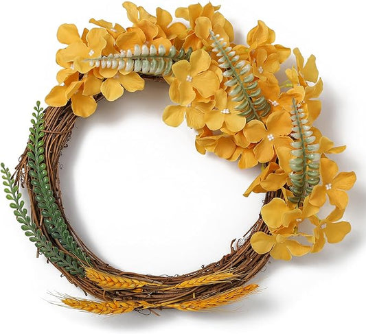 DuHouse 8.7" Silk Hydrangea Flower Heads with Stems Fake Hydrangeas Flowers for DIY Wedding Centerpiece Home Decor,Pack of 6(Mustard Yellow)