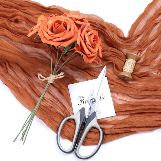 Meldel Artificial Flowers 25pcs Real Looking Burnt Orange Foam Fake Roses with Stems for DIY Wedding Bouquets Bridal Shower Centerpieces Floral Arrangements Home Decorations
